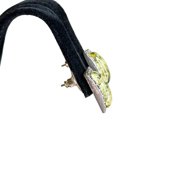 Vintage Lucite Dried Flower Rectangle Pierced Stud Earrings - Picture 4 of 8